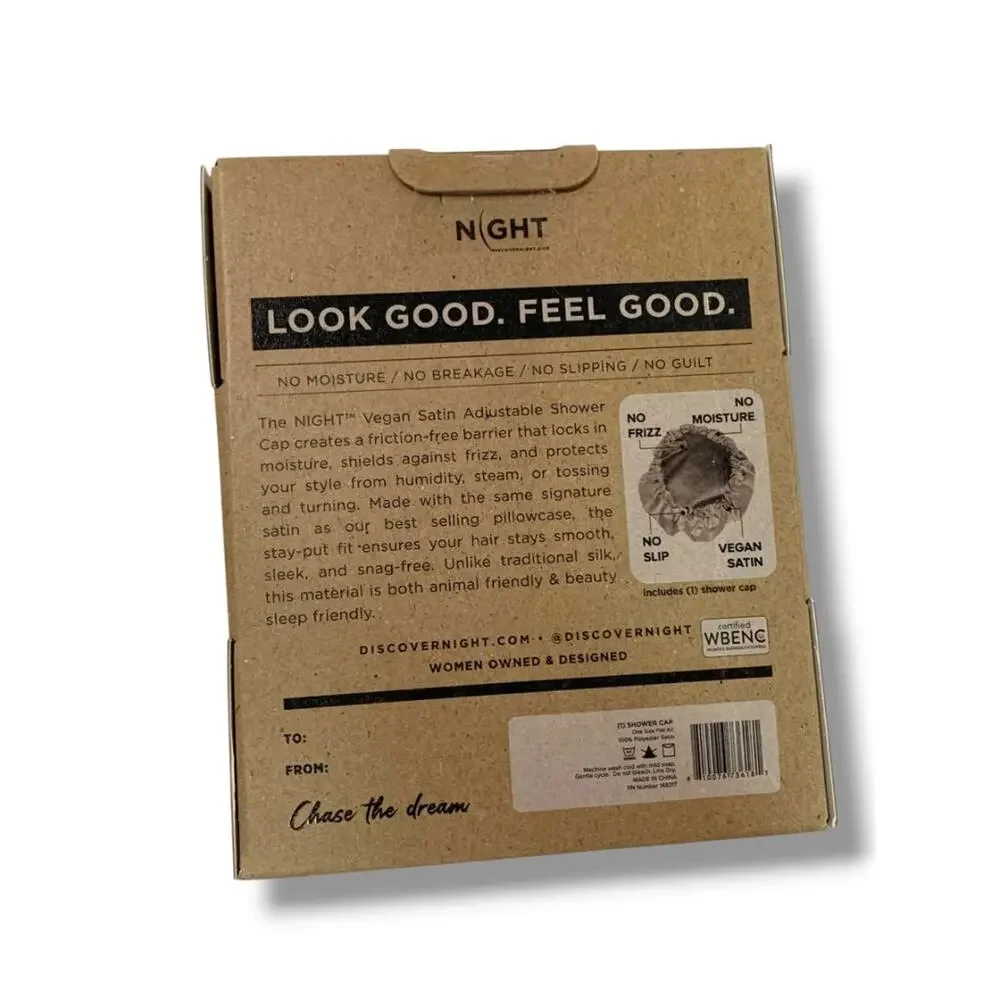 Night New Vegan Satin Shower Cap One Size Adjustable in Box